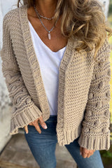 Knit Solid Color V-neck Long-sleeved Cardigan