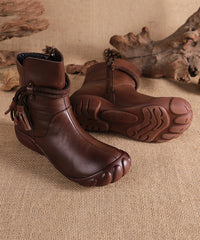 Black Cowhide Leather Comfortable Tassel Splicing Retro Boots