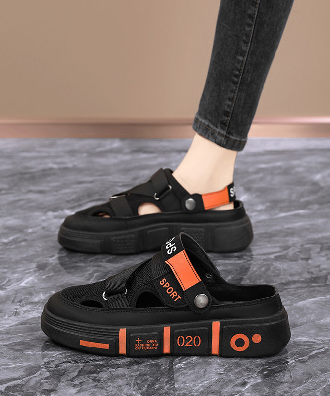 Casual Black Hollow Out Splicing Platform Slide Sandals