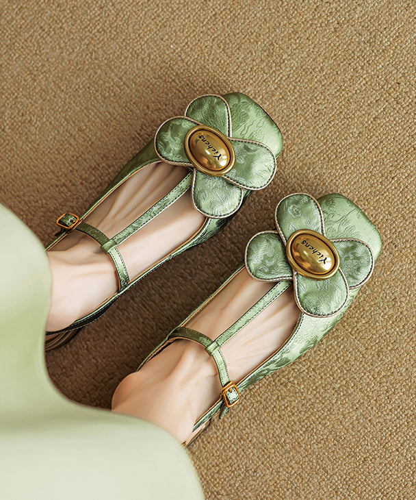Retro Green Floral Splicing Walking Sandals