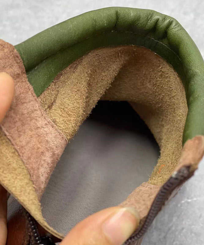 Chocolate Zippered Boots Cowhide Leather Ankle boots