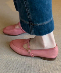 Boutique Splicing Flat Shoes Pink Cowhide Leather