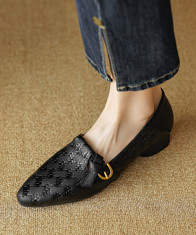 Handmade Brown Flat Feet Shoes Cowhide Leather Pointed Toe