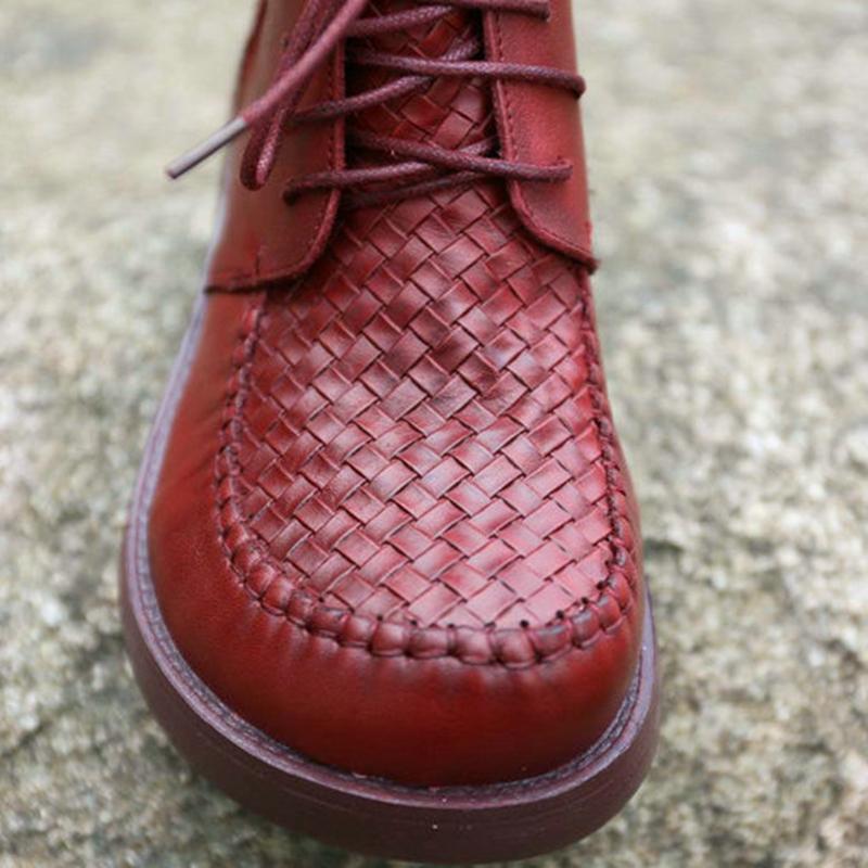 Leather Ethnic Wedge Heel Boots