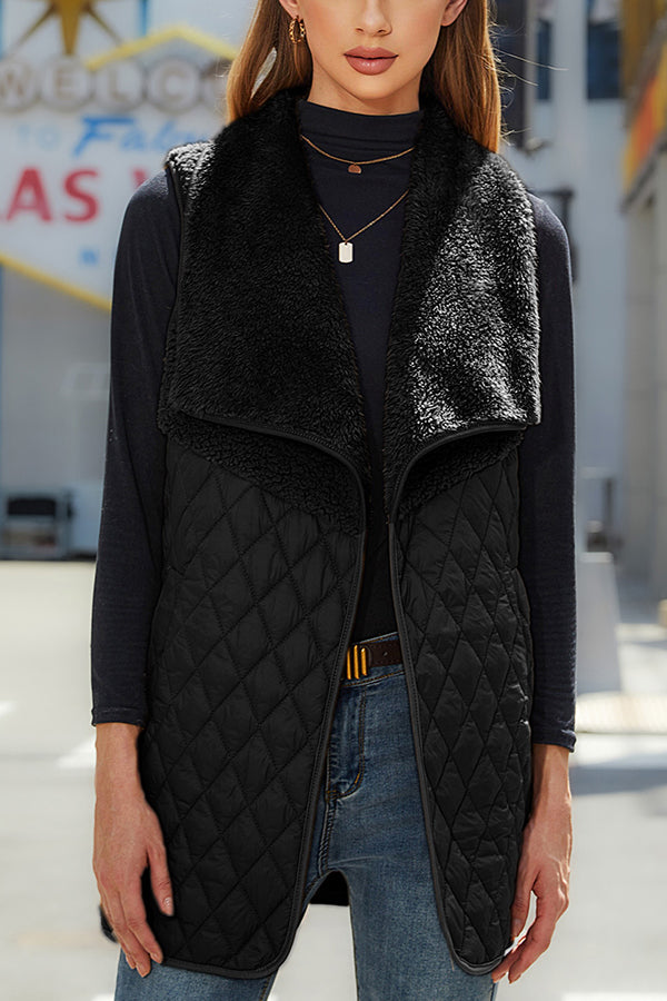Plush Patchwork Sleeveless Pocket Vest Jacket