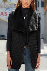 Plush Patchwork Sleeveless Pocket Vest Jacket