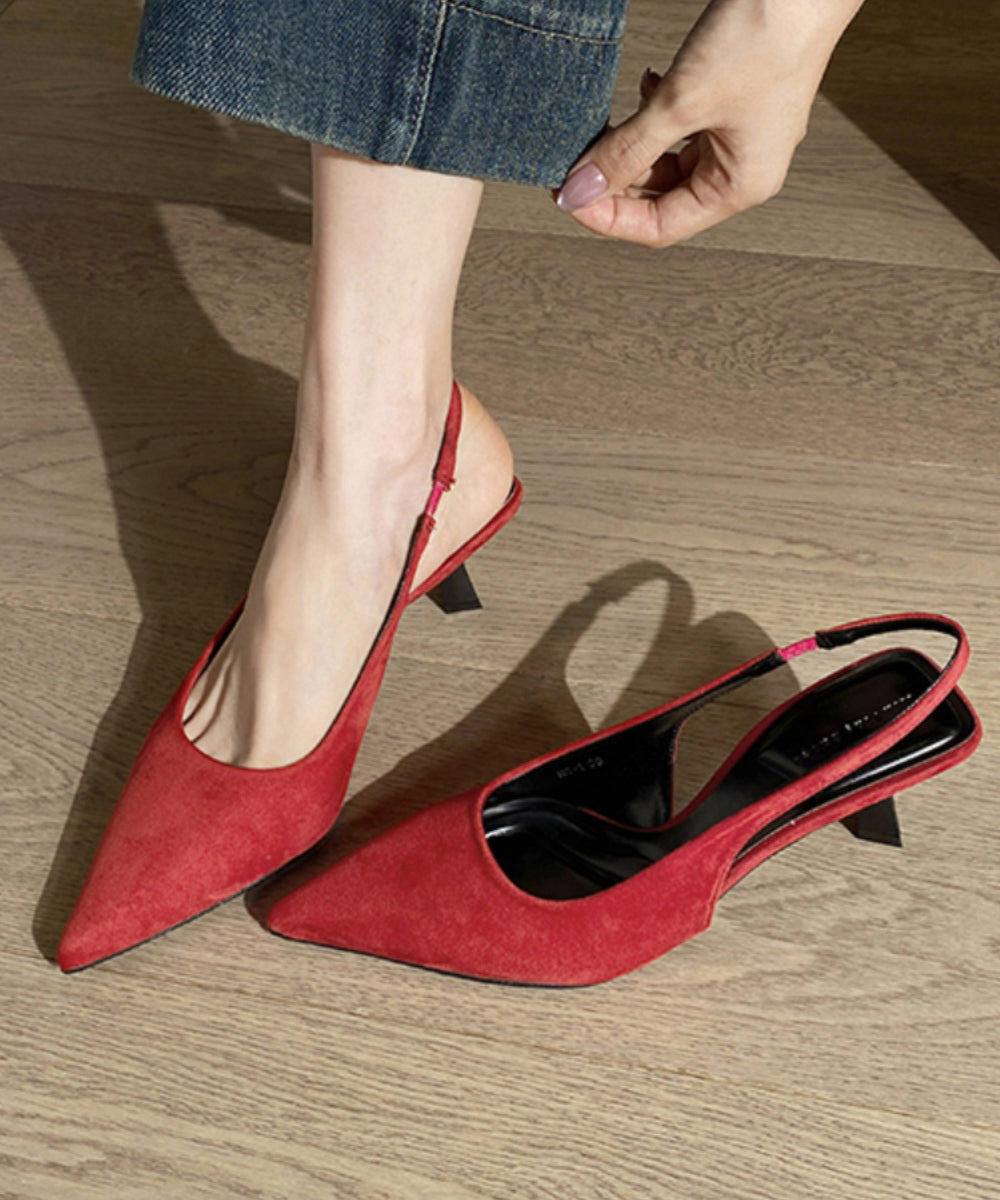 Brown Sandals High Heel Suede Stylish Splicing Pointed Toe