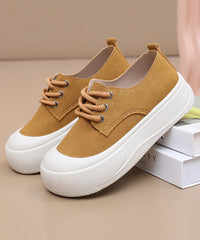 Yellow Canvas Cross Strap Women Splicing Flat Shoes