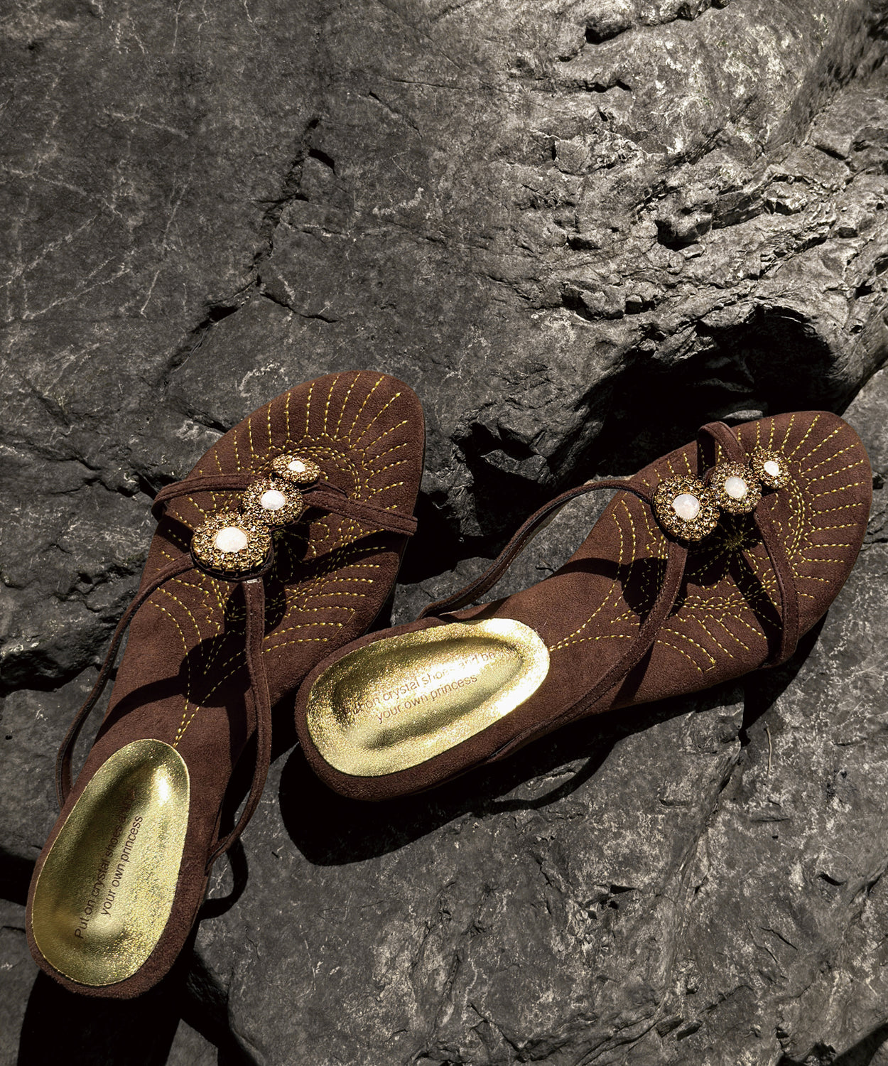 Brown Zircon Splicing Chic Wedge Suede Slide Sandals