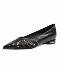 Elegant Splicing Flat Feet Shoes Black Faux Leather Pointed Toe