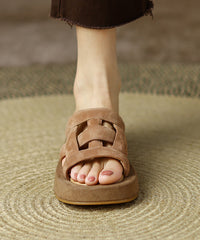 Navy Hollow Out Peep Toe Platform Suede Slide Sandals