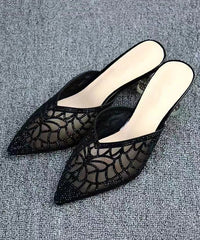 Summer Gold Hollow Out Zircon Pointed Toe Slide Sandals