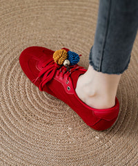 Suede Lace Up Splicing Chic Red Flat Shoes