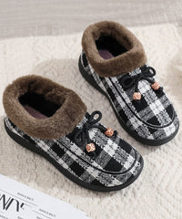 New Black Plaid Splicing Flats Fuzzy Wool Lined