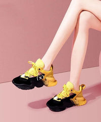 Yellow Platform Sport Shoes Suede Splicing Lace Up Breathable Mesh