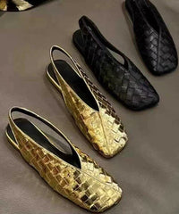 Chic Gold Cowhide Leather Walking Sandals Square Toe