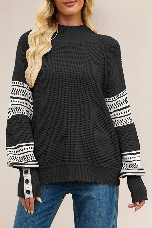 Color-blocked Loose Long-sleeved Knit Sweater