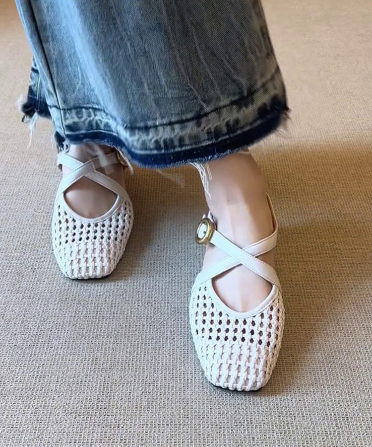 White Wedge Sheepskin Elegant Splicing Slide Sandals
