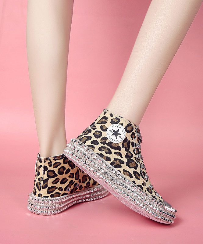 Leopard Print Flat Shoes For Rivet Cross Strap Splicing Flat Shoes For Women