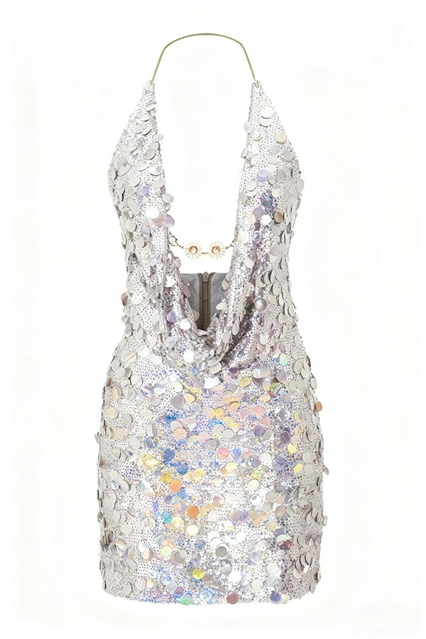 Halter Neck Sequined Open Back Mini Dress