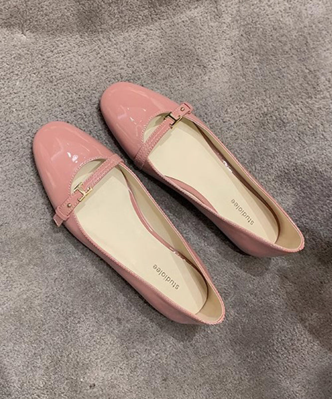 French Pink Faux Leather Flat Feet Shoes Splicing