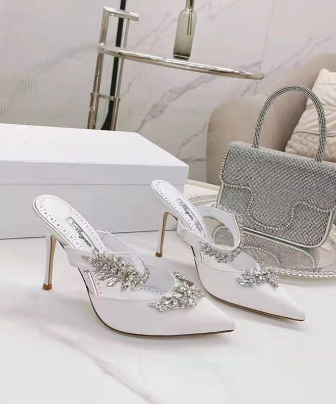 Rose Stiletto Satin Zircon Slide Sandals Pointed Toe