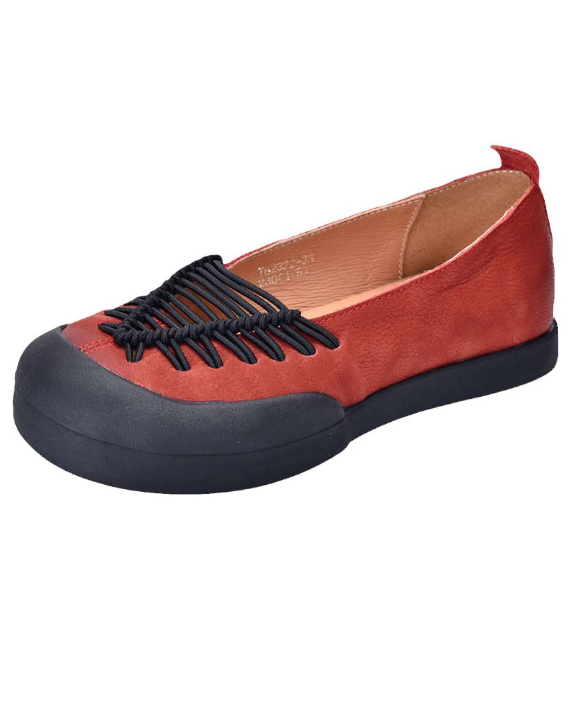 Coffee Cross Strap Splicing Platform Flat Cowhide Leather Feet Shoes