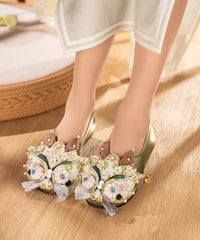 Green Embroidered Flat Tiger Head Shoes