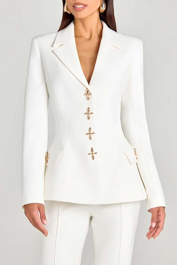 Power Metal Cross Snap Button Long Sleeve Lapel Blazer