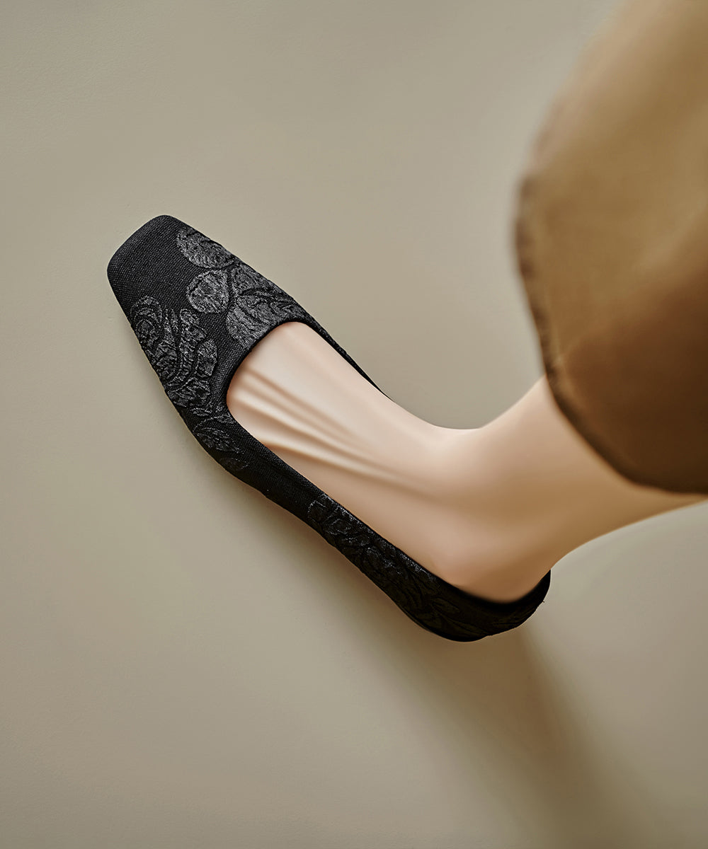 Pink Cotton Fabric Vintage Splicing Flats Embroidered