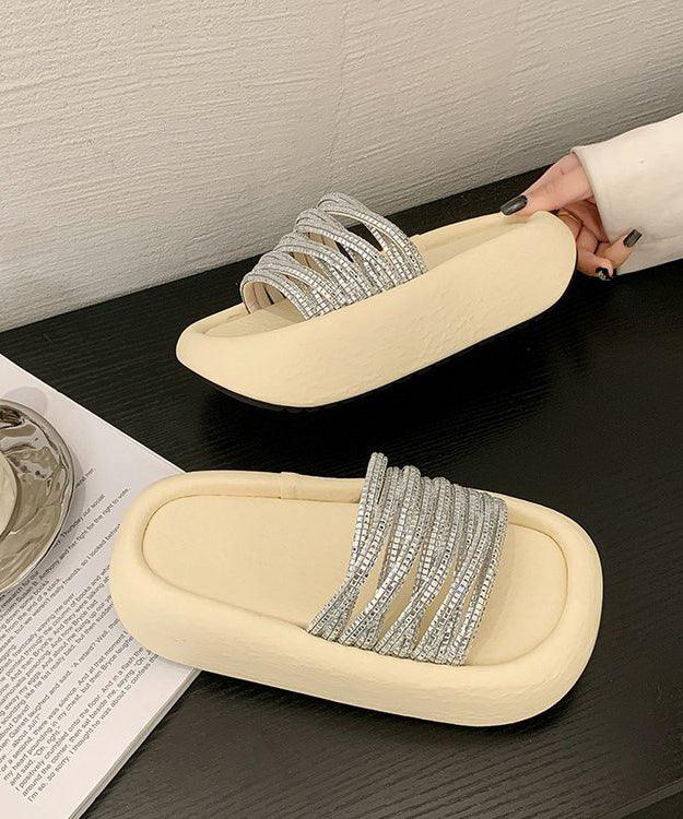 Stylish Leopard Zircon Platform Slide Sandals Peep Toe