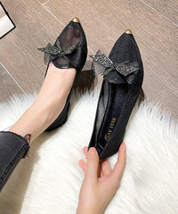 Summer Champagne Bow Zircon Pointed Flat Shoes