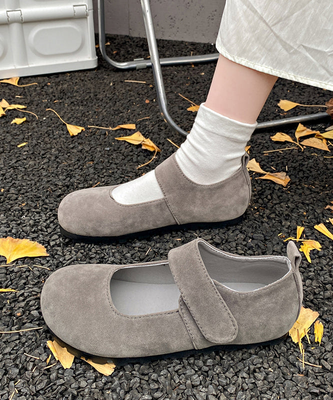 Grey Suede Buckle Strap Splicing Flat Feet Shoes