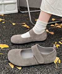 Grey Suede Buckle Strap Splicing Flat Feet Shoes