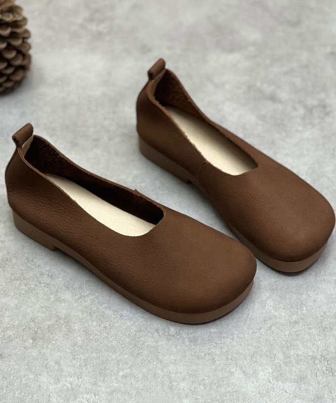 Chocolate Flat Shoes For Cowhide Leather Flat Feet Shoes