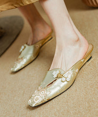 Gold Satin Jacquard Slide Sandals