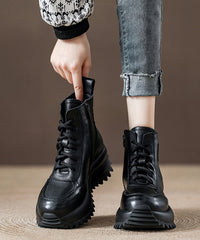 Chocolate Cowhide Leather Lace Up Splicing Boots