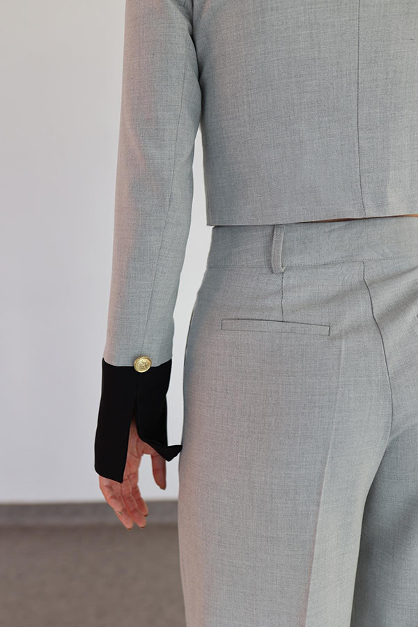 Contrasting Cropped Long Sleeve Top and Pocket Straight Leg Pants Set