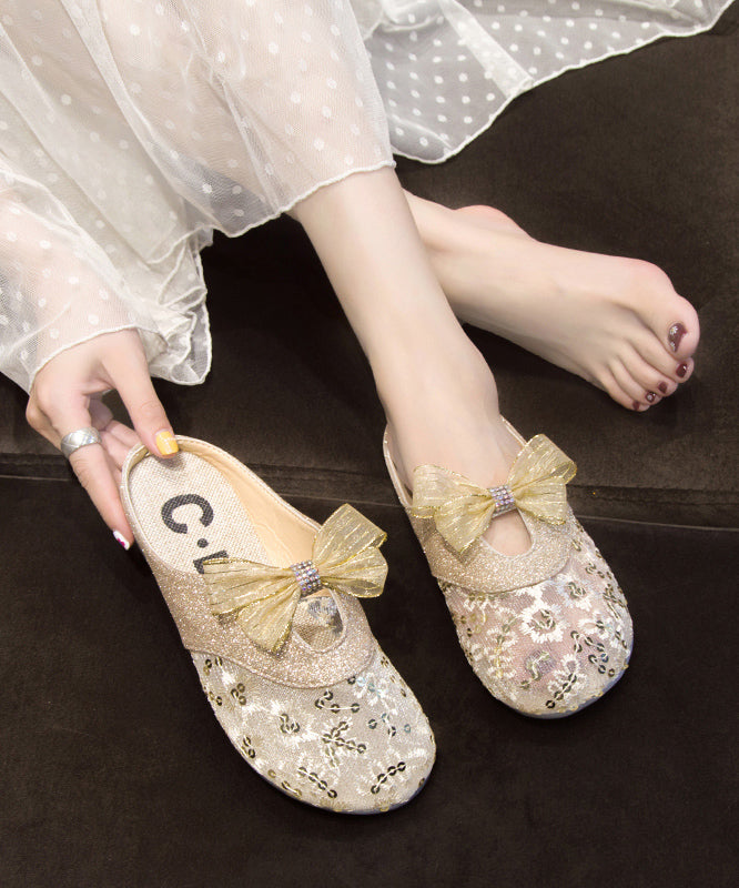 Summer New Gold Mesh Breathable Bow Flat Slide Sandals