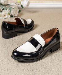 Black Round Head Splicing Faux Leather Low Heel Flats Shoes