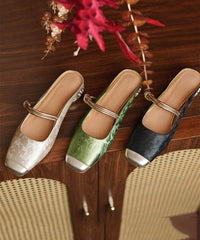 Champagne Cowhide Leather Embossed Slide Sandals
