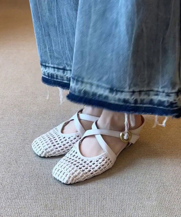 White Wedge Sheepskin Elegant Splicing Slide Sandals