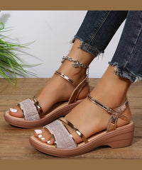 Silver Wedge Heels Sandals Peep Toe Buckle Strap Summer