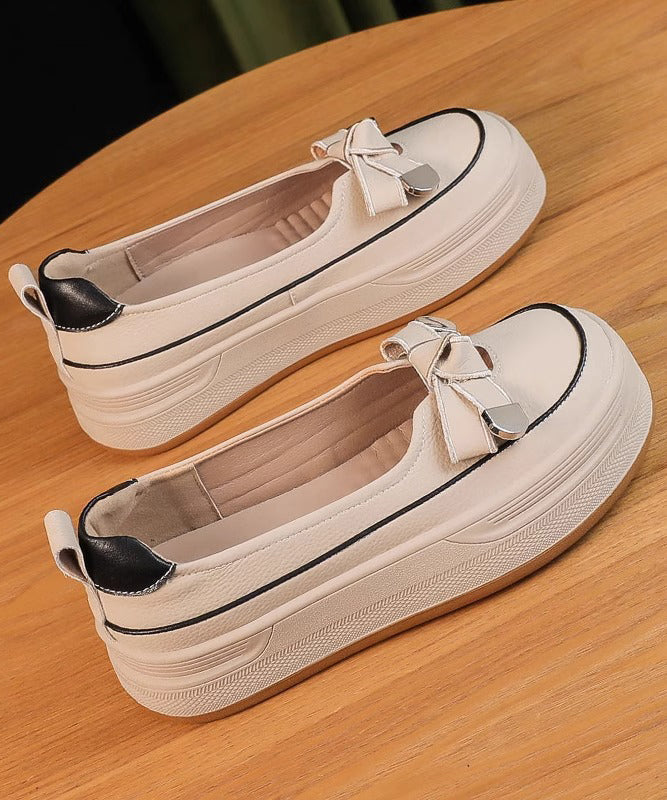 Apricot Comfortable Splicing Bow Casual Platform Shoes