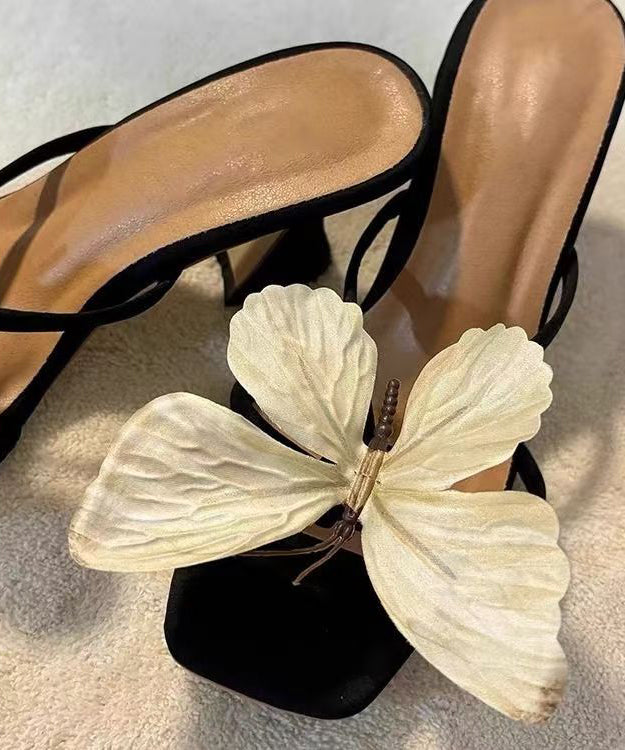 New Bow Flower Square Toe High Heels Slide Sandals