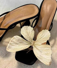 New Bow Flower Square Toe High Heels Slide Sandals