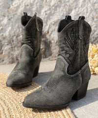 Black Chunky Splicing Pointed Toe Cowgirl Boots