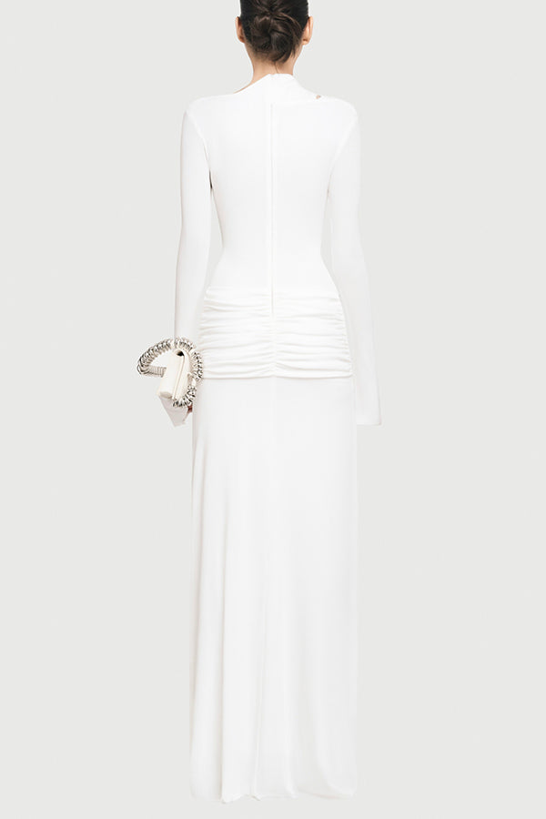 Long-sleeved Slim-fit Pleated Elegant Maxi Dress