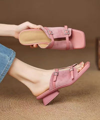Handmade Splicing Chunky Pink Suede Slide Sandals