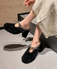 Red Slippers Shoes Chunky Splicing Fuzzy Fur Zircon